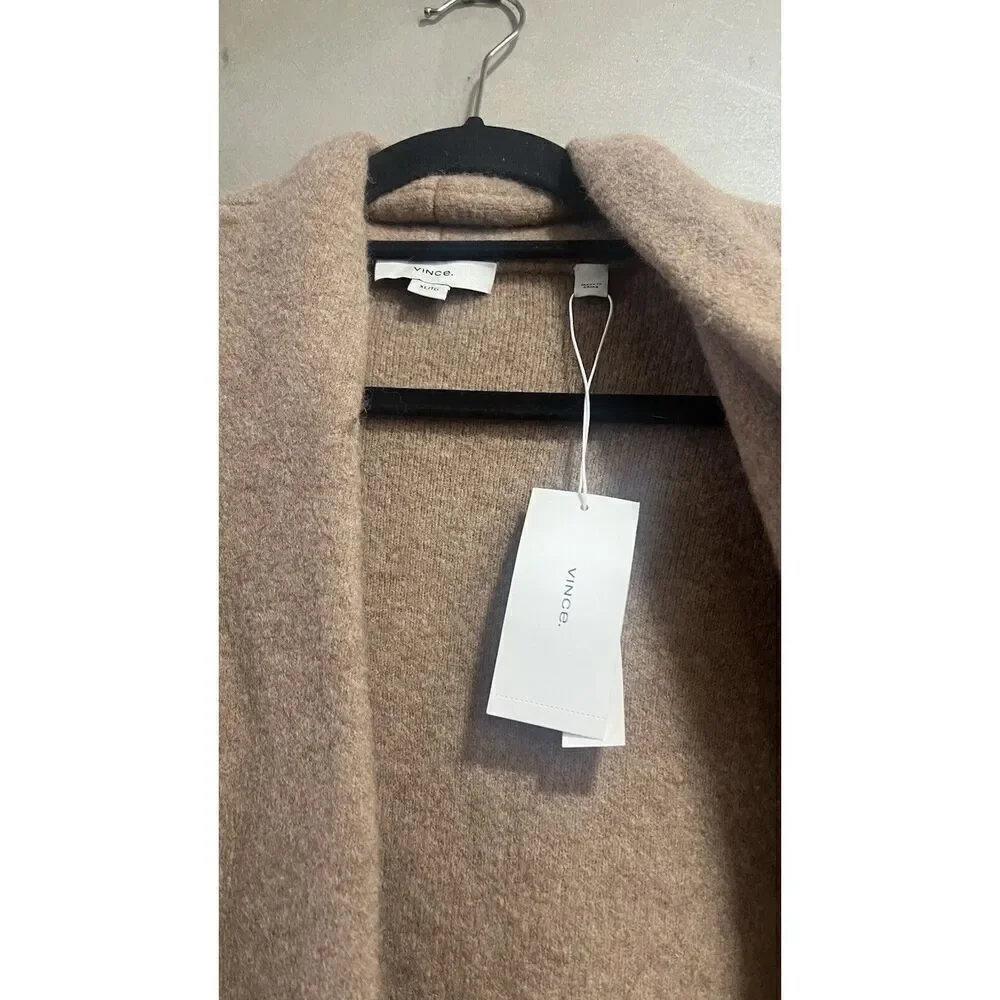 Vince Collarless Cardigan Coat Italian Wool Alpaca Bouclé Knit Camel XL NWT